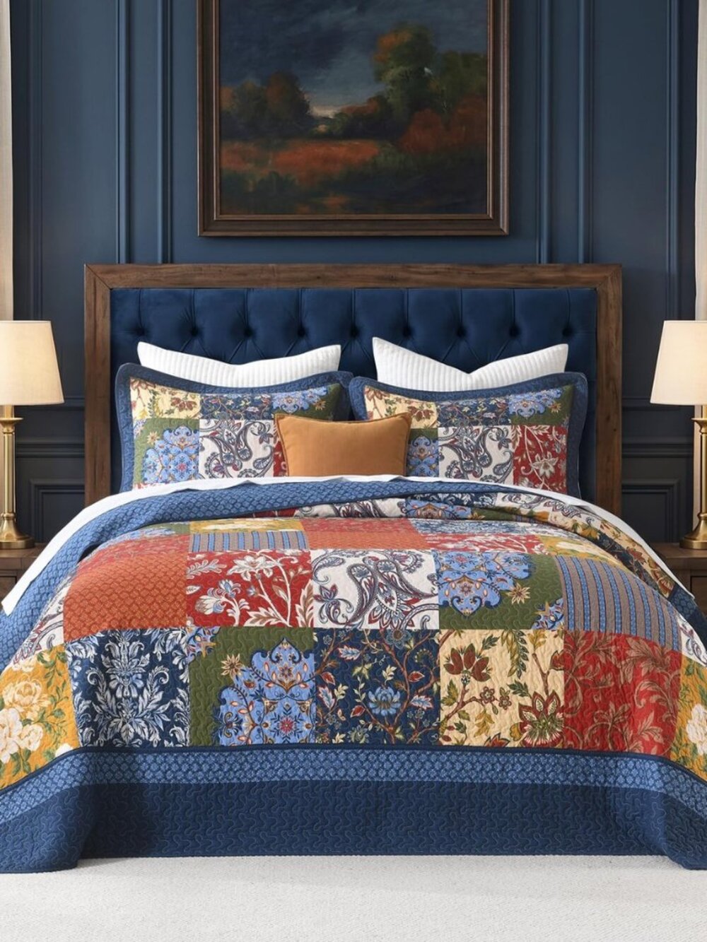 Oversized Queen Bedspread 102x120, 100% Cotton Extra Large Quilt, Reversible